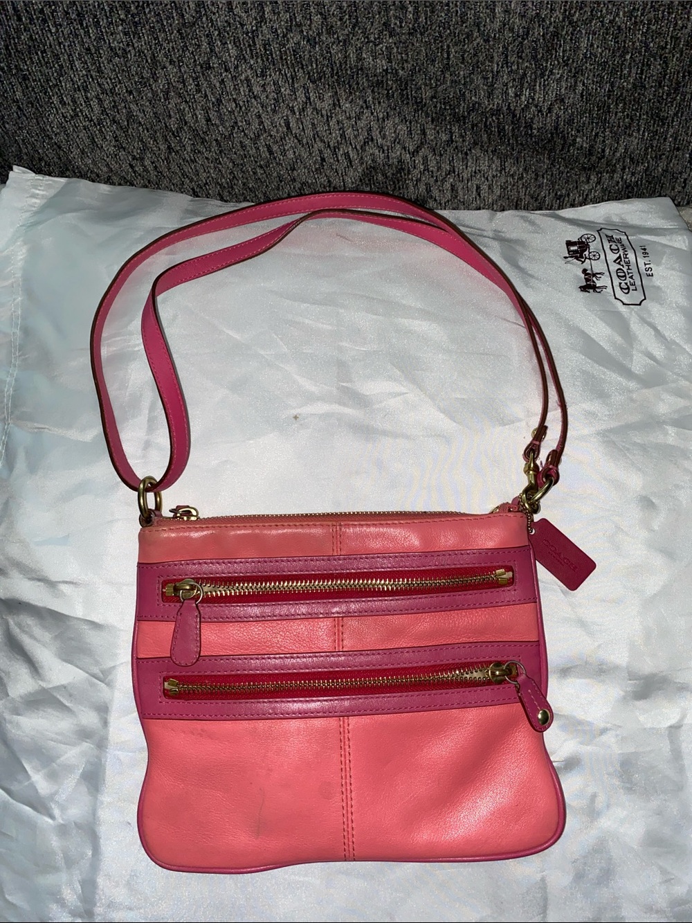 Coach Pink and Coral Leather Crossbody Bag